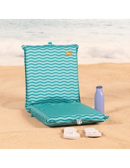 Asiento plegable playa ondas turquesa con bolsillo trasero | Distria