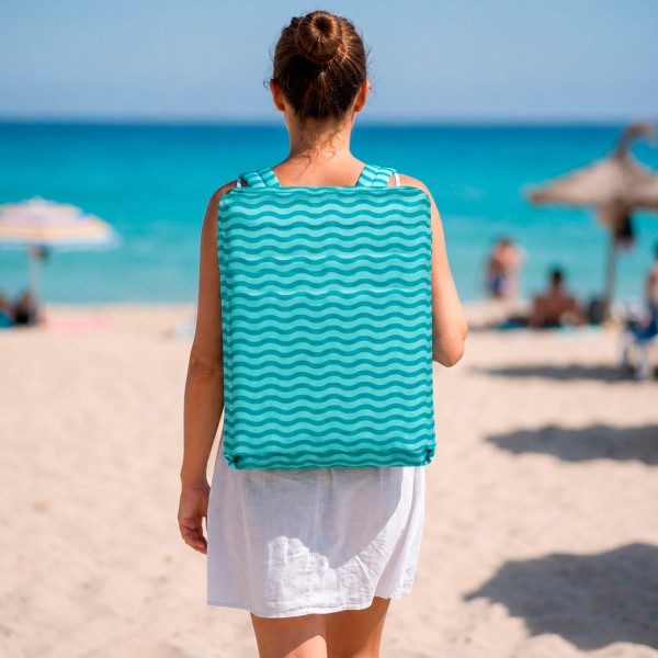 Asiento plegable playa ondas turquesa con bolsillo trasero | Distria