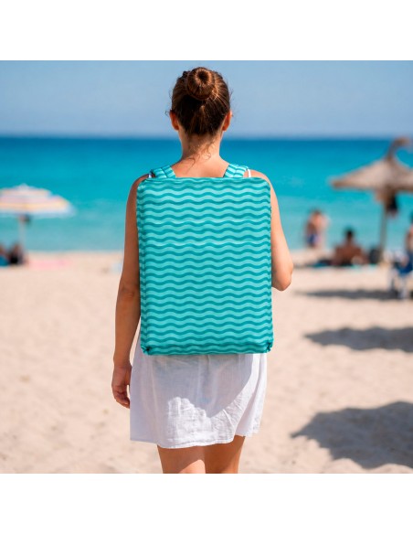 Asiento plegable playa ondas turquesa con bolsillo trasero | Distria
