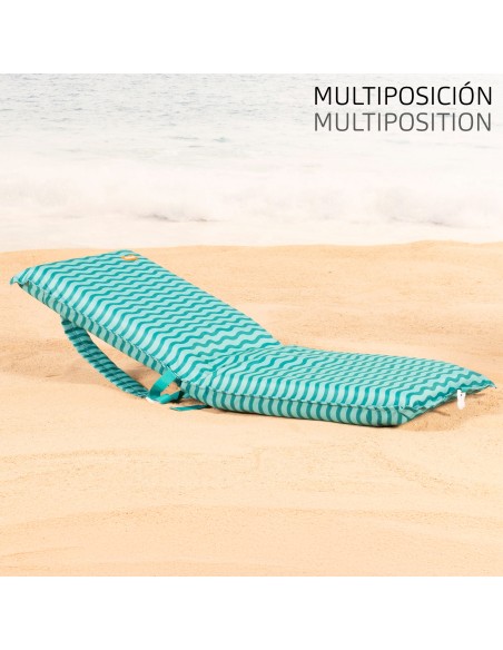 Asiento plegable playa ondas turquesa con bolsillo trasero | Distria