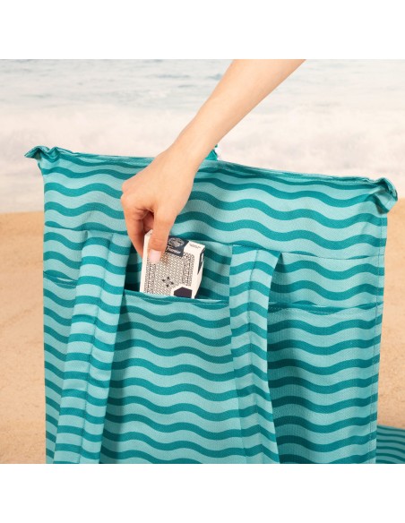 Asiento plegable playa ondas turquesa con bolsillo trasero | Distria