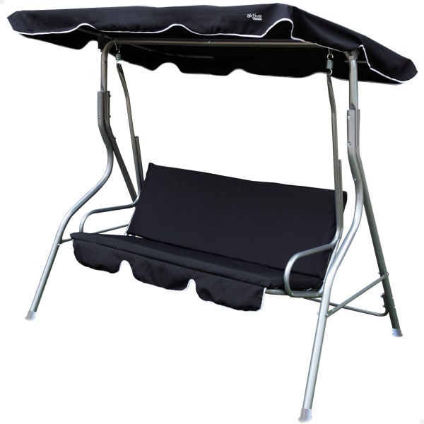 Balancín jardín negro 3 plazas con techo reclinable | Distria