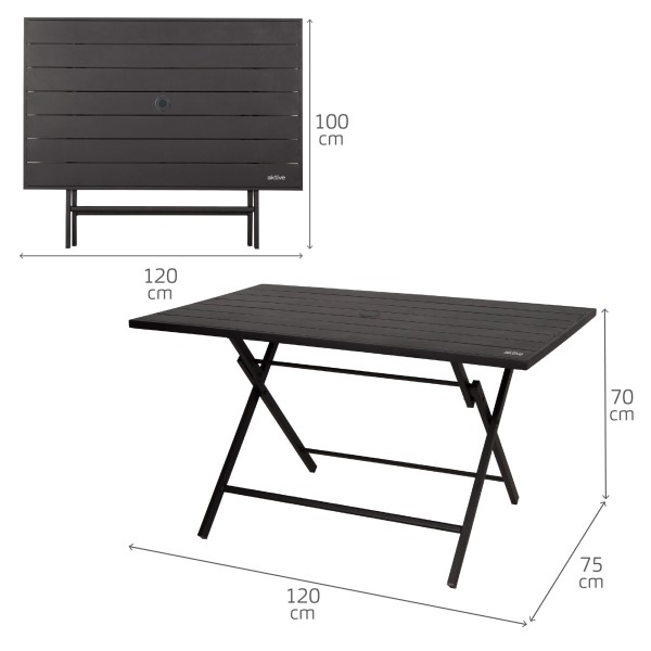 Aktive Mesa plegable de jardín de acero negro 121x75x69 cm | Distria