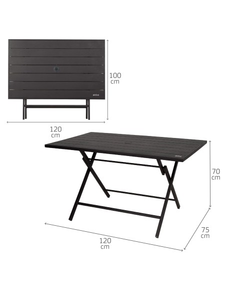 Aktive Mesa plegable de jardín de acero negro 121x75x69 cm | Distria