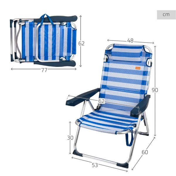 Silla de playa y tumbona plegable rayas 2 en 1 | Distria