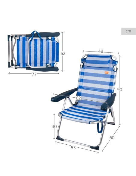 Silla de playa y tumbona plegable rayas 2 en 1 | Distria