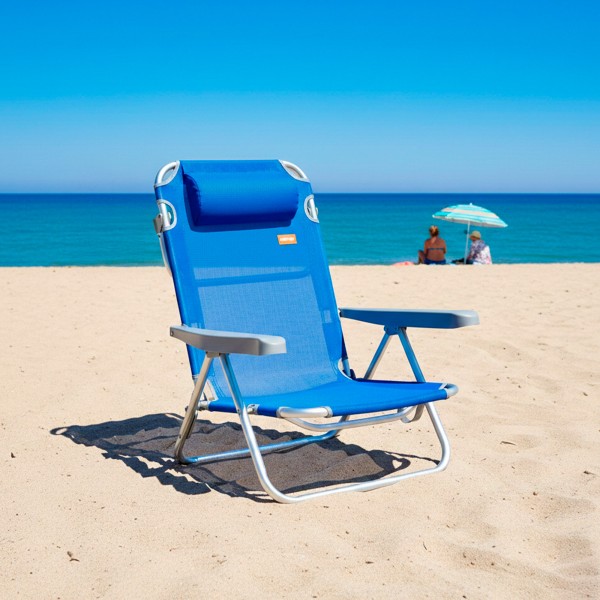 Silla Plegable Azul 5 posiciones con Cojín | Distria