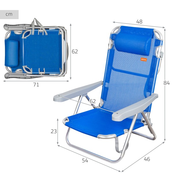 Silla Plegable Azul 5 posiciones con Cojín | Distria