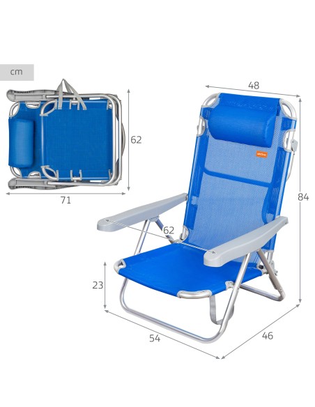 Silla Plegable Azul 5 posiciones con Cojín | Distria
