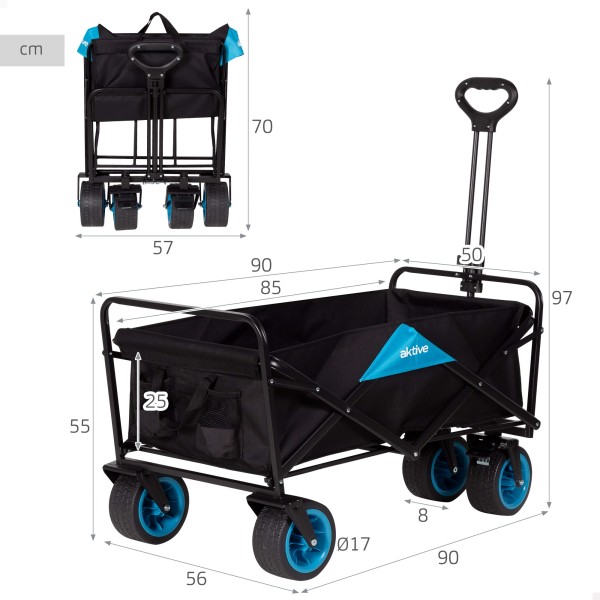 Carro de playa plegable Aktive 90x50x97 cm con 4 ruedas | Distria