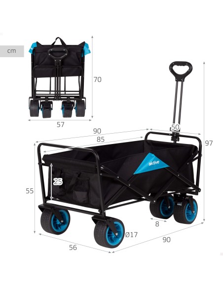 Carro de playa plegable Aktive 90x50x97 cm con 4 ruedas | Distria