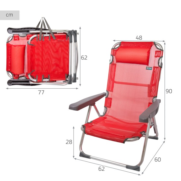 Pack ahorro 2 sillas playa rojo 48x60x90 cm | Distria