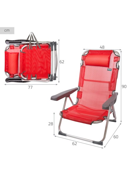 Pack ahorro 2 sillas playa rojo 48x60x90 cm | Distria