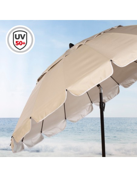 Sombrilla playa antiviento crema 240 cm | Distria