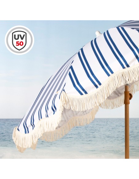 Aktive Sombrilla de playa 200 cm rayas flecos | Distria