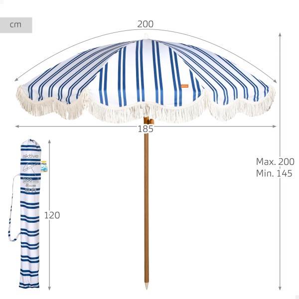 Aktive Sombrilla de playa 200 cm rayas flecos | Distria