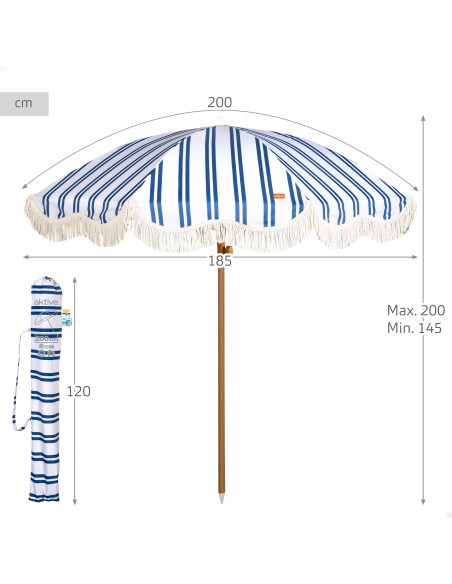 Aktive Sombrilla de playa 200 cm rayas flecos | Distria