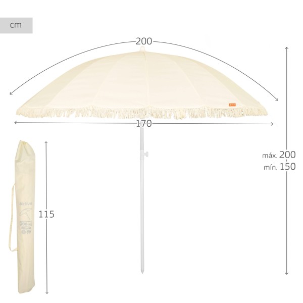 Aktive Sombrilla playa 16 varillas 200 cm con flecos | Distria