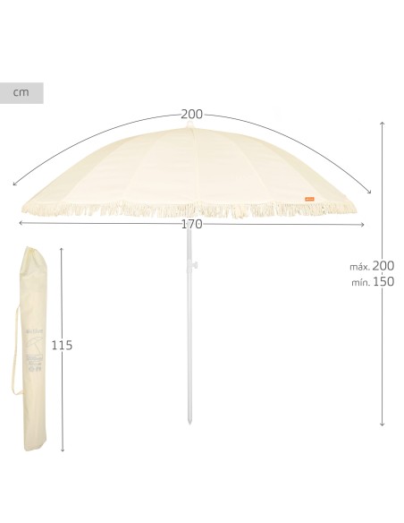 Aktive Sombrilla playa 16 varillas 200 cm con flecos | Distria