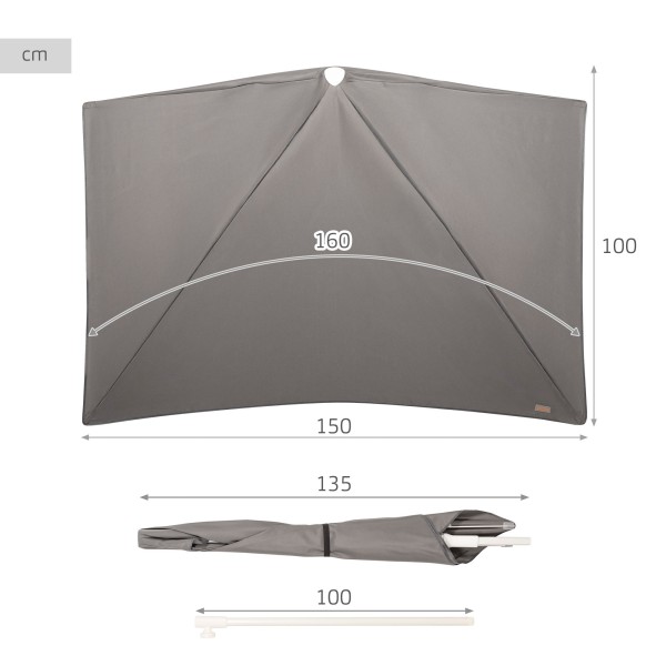 Sombrilla de pared gris terraza o jardín 160x100 cm Aktive | Distria