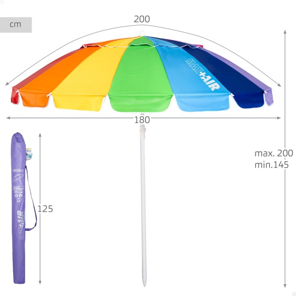 Sombrilla de playa multicolor D200 cm UV50 Aktive | Distria