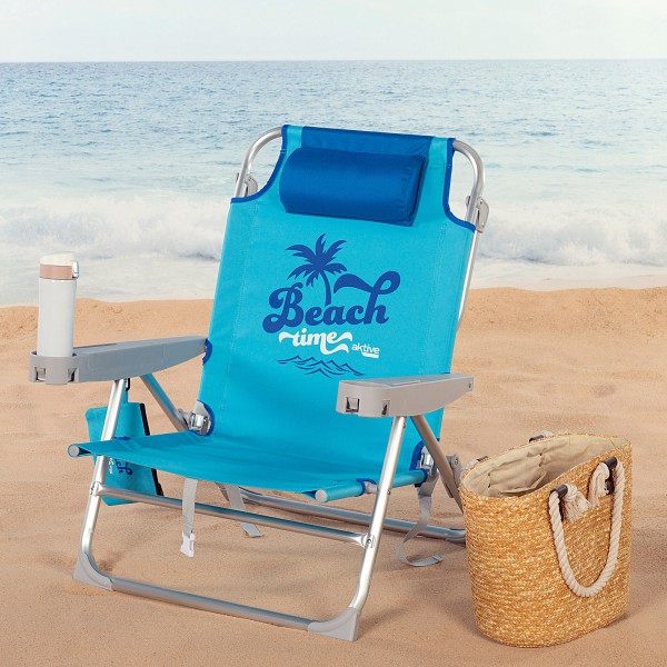 Silla de playa azul multiposición con cierre de clic | Distria