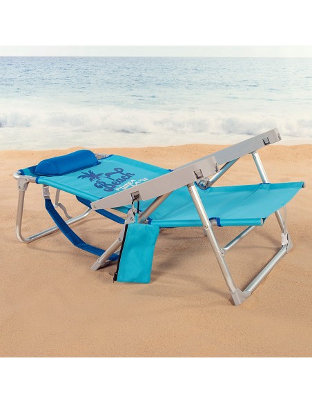 Silla de playa azul multiposición con cierre de clic | Distria