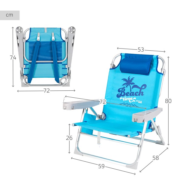 Silla de playa azul multiposición con cierre de clic | Distria