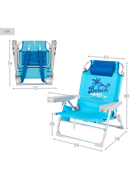Silla de playa azul multiposición con cierre de clic | Distria