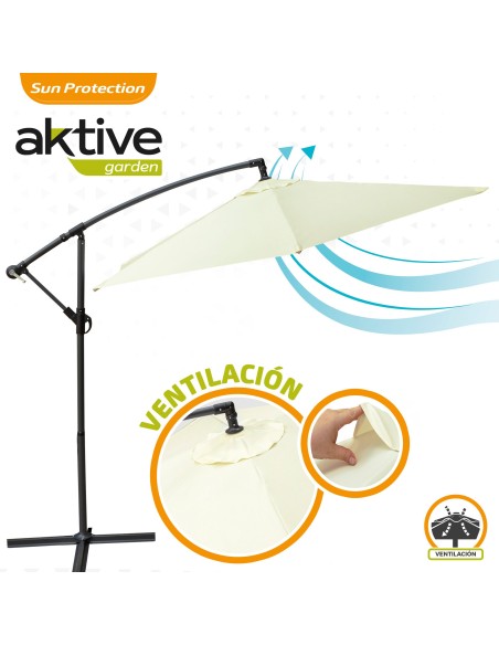 Parasol hexagonal excéntrico color crema | Distria