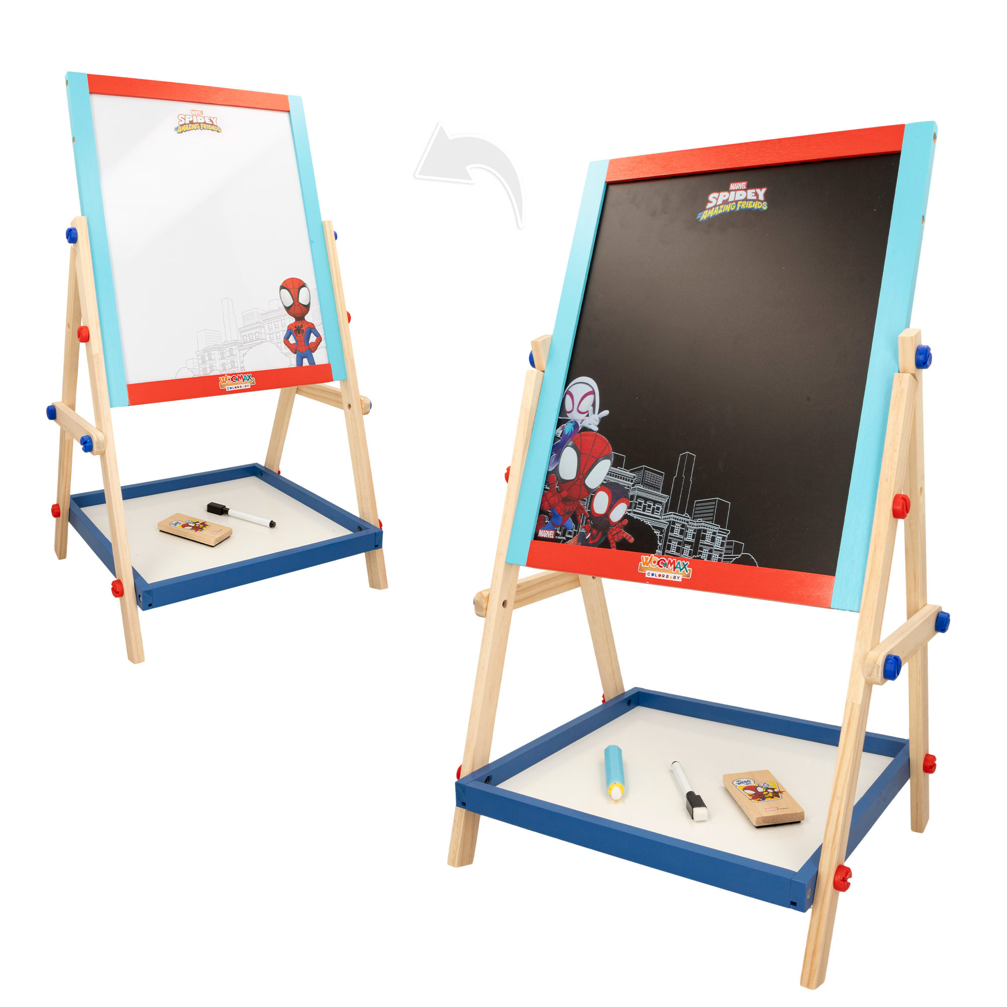 WOOMAX Spidey y su superequipo Pizarra caballete infantil 2 en 1
