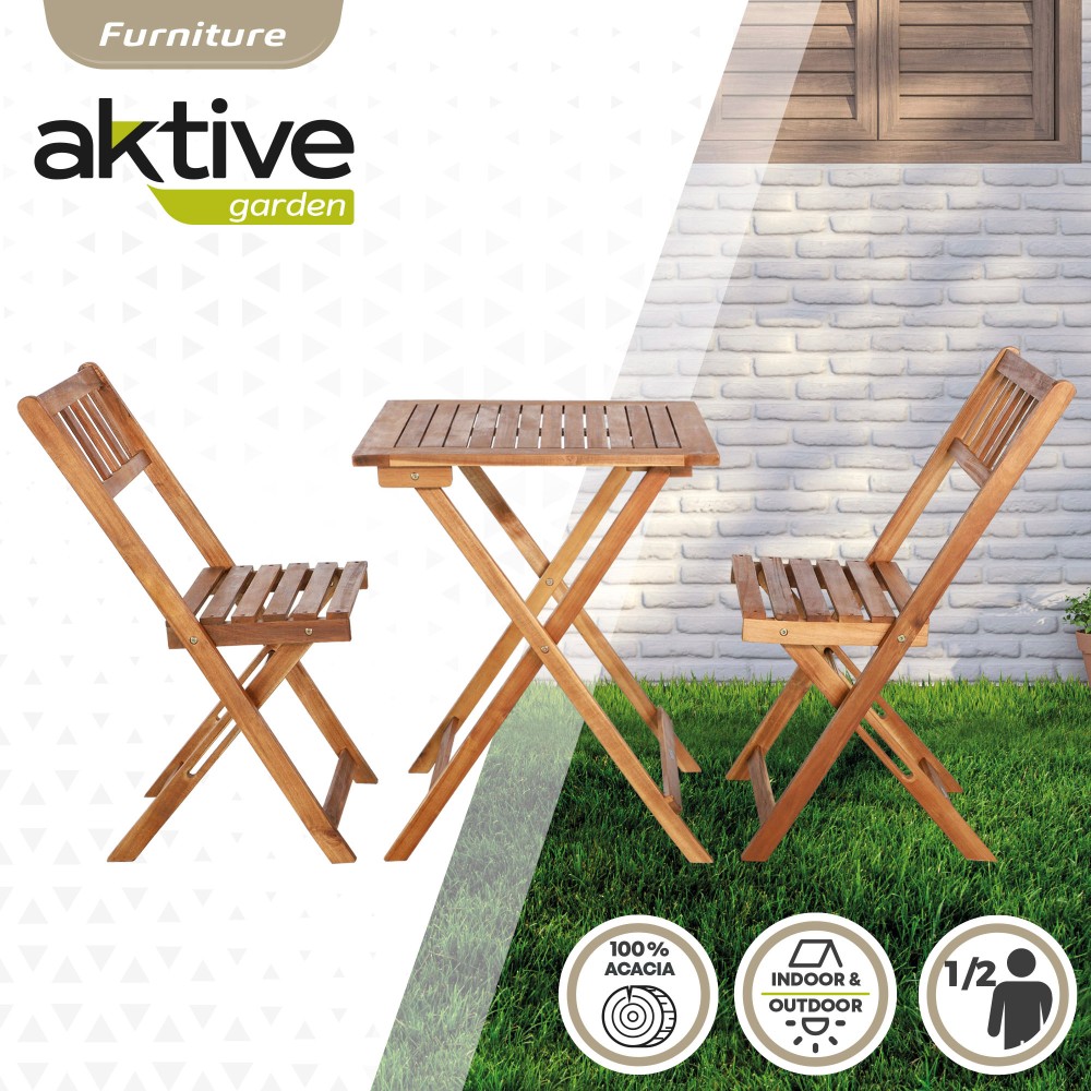 AKTIVE 61002 - Conjunto mesa y sillas de madera para jardín y