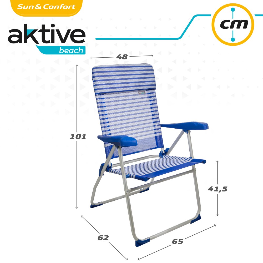 Pack ahorro 2 sillas playa Mediterráneo multiposición antivuelco 48x57x99  cm Aktive