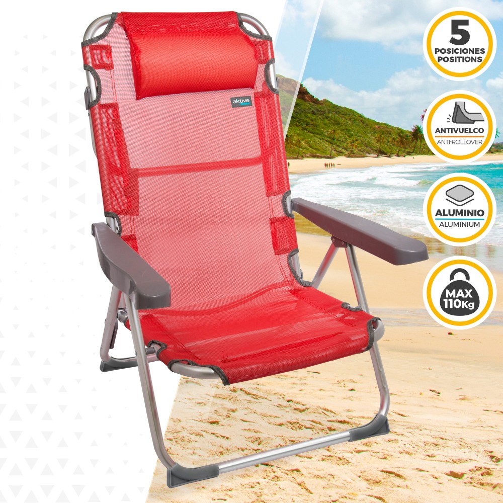 Pack ahorro 2 sillas playa rojo 48x60x90 cm