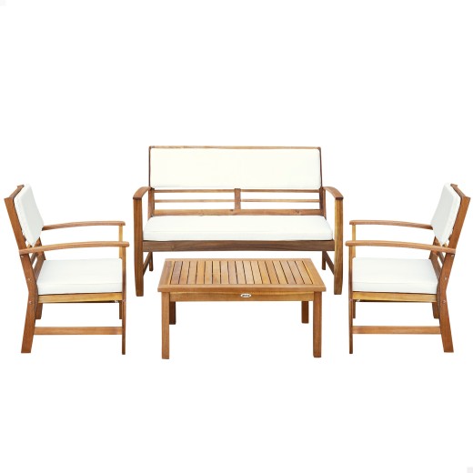 Conjunto de madera para jardín Mesa, sofá y sillón| Distria