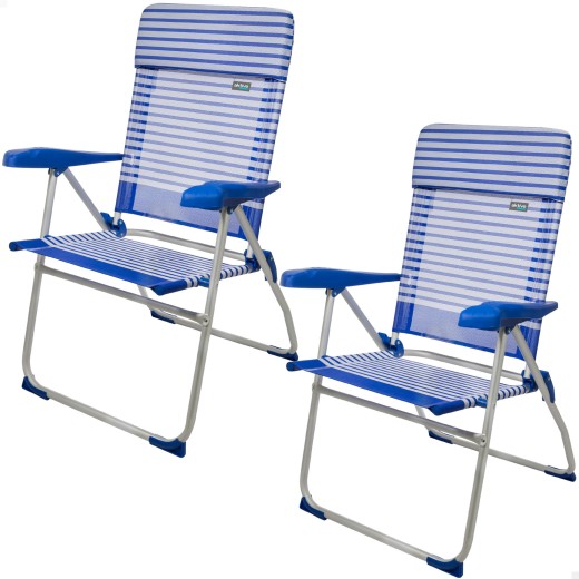 Saving pack 2 cadeiras de praia azuis e brancas 48x62x101 cm | Distria