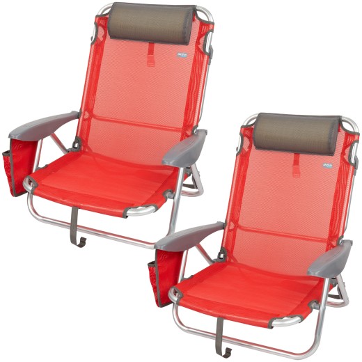 Pack ahorro 2 sillas playa rojo 51x45x76 cm | Distria