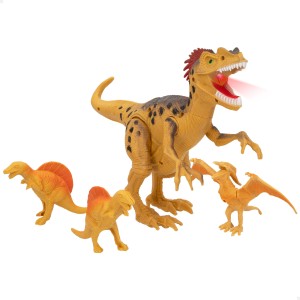 Conjunto de 4 dinossauros de brinquedo c/luz e som Animal World
